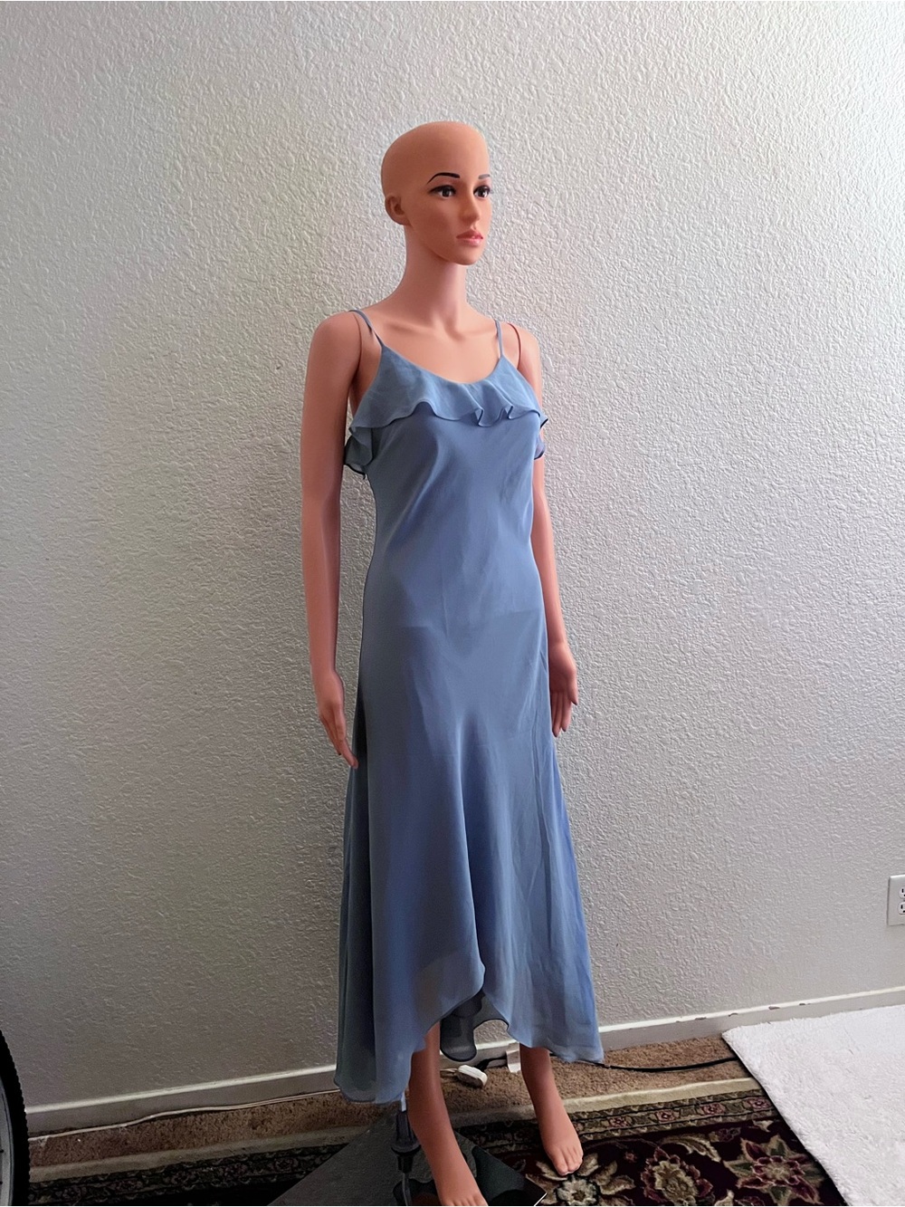 Light Blue Ruffle Slip Dress - Women's Elegant Summer Dress with side hidden zip